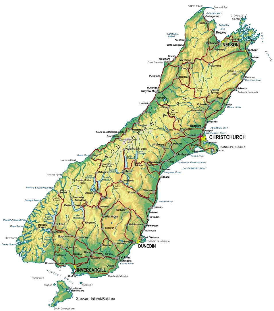 Gedetaileerde kaart South Island