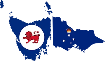 Vlag op kaart van Tasmania en Victoria
