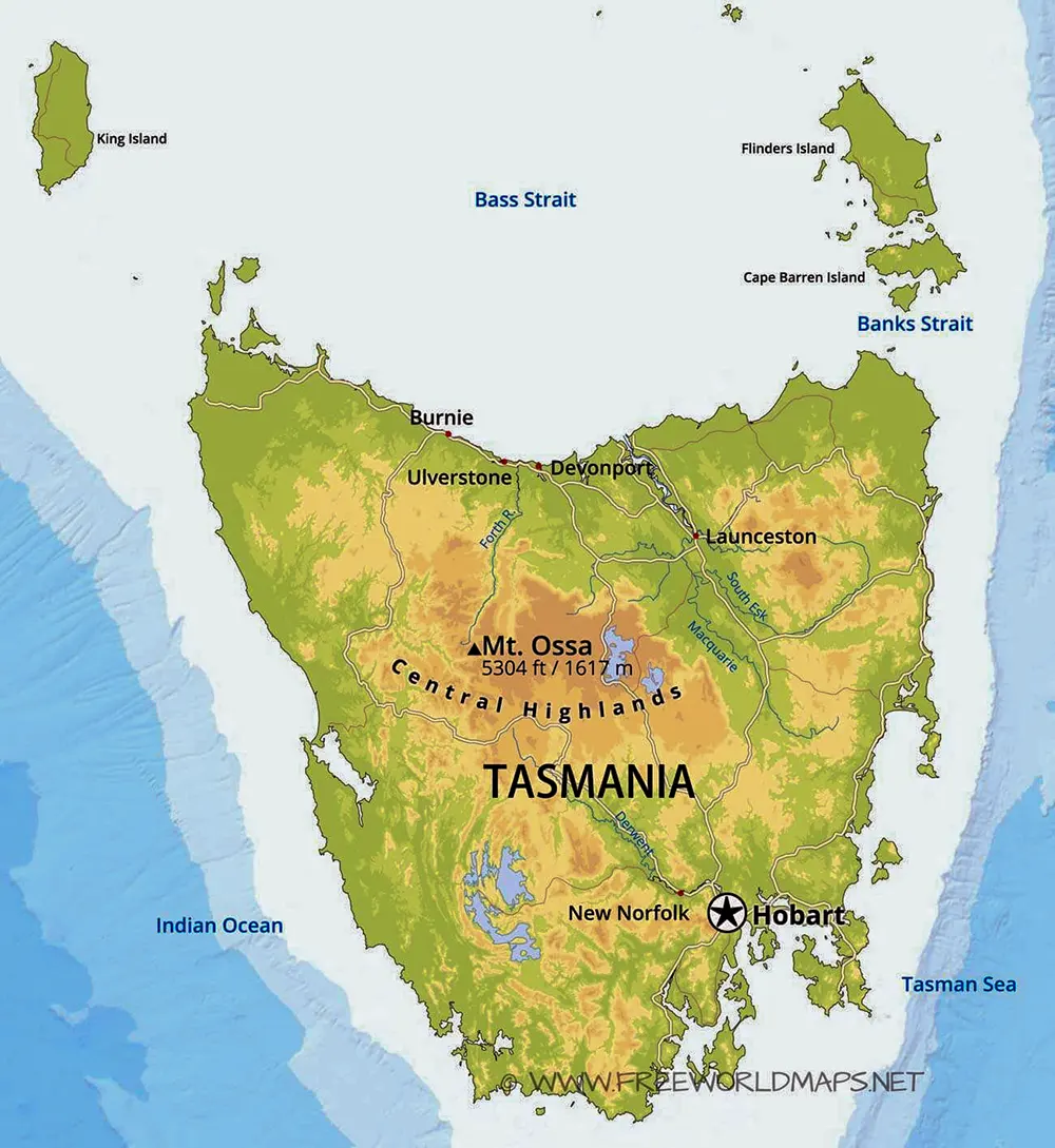 kaart Tasmania